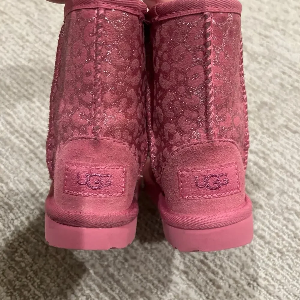 Toddler  Ugg Pink Leopard Glitter Boots sz 6c msrp 115$
